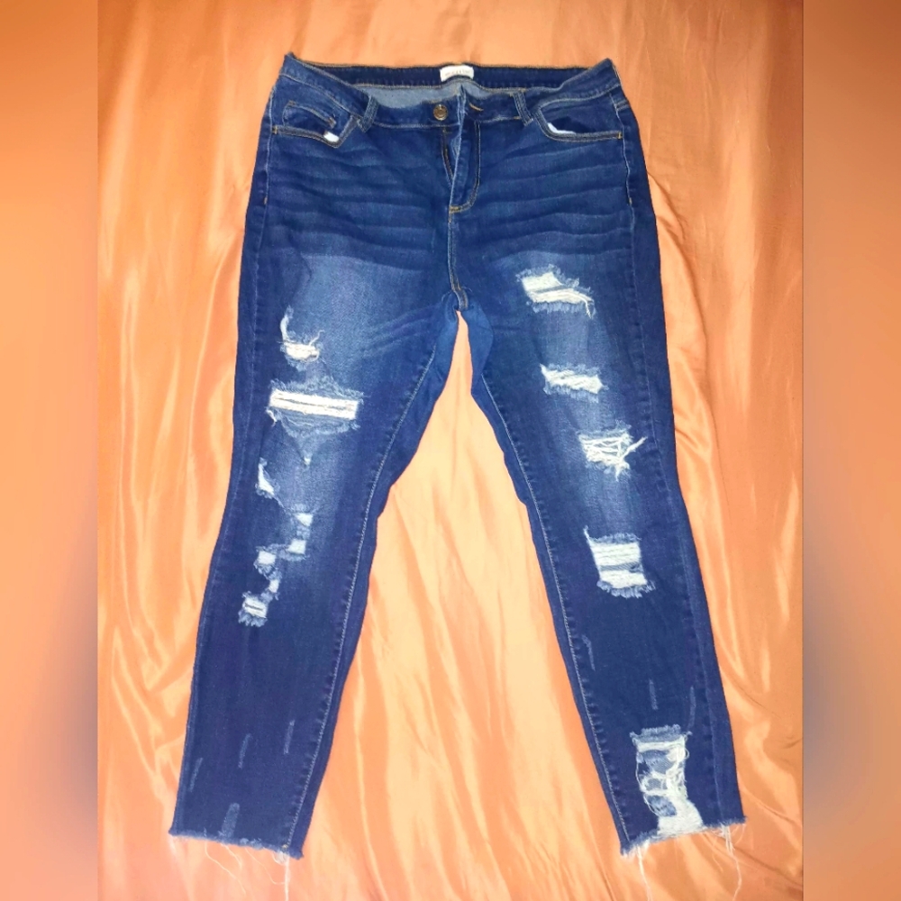 Cello Dark Blue Distressed Skinny Jeans Size 14